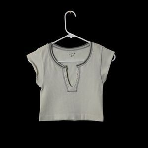 Out From Under Womens Ribbed Knit Short Sleeve Top M/L White & Gray